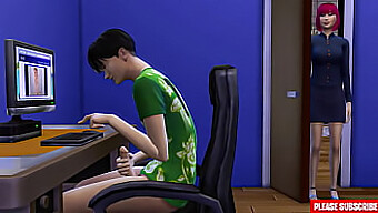 A Japanese Mature Woman Discovers Her Teenage Step-Son Pleasuring Himself On A Computer