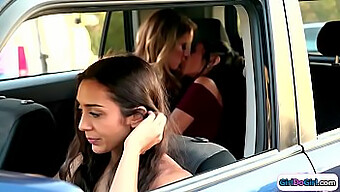 Passenger Spies On Girls Kissing In The Rear Seat