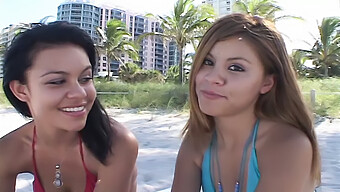 Two Young Beach Babes Give Deepthroats And Swallow Cum In Amateur Threesome