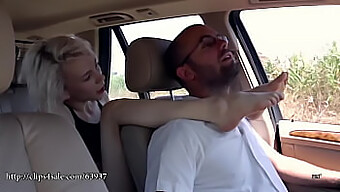 Mistress takes control with her feet in Italian car