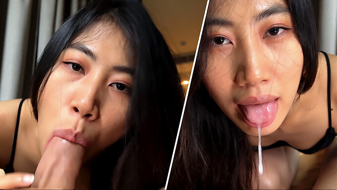 我给他我的喉咙 - 他让我吞下他的精液 - POV 4K亚洲少女口交